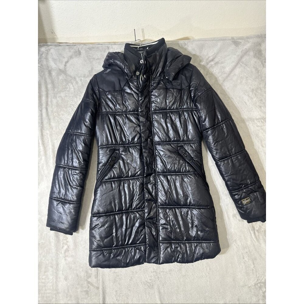 G-Star Raw Women’s Small Black Puffer Jacket Hooded Quilted Coat